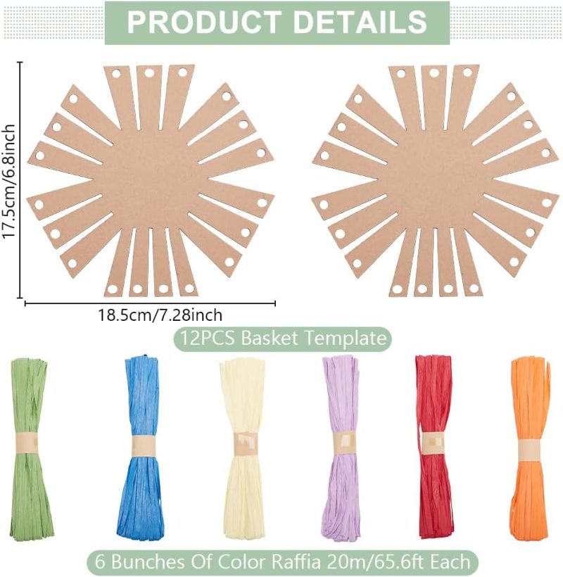 12 Set DIY Hexagon Raffia Ribbon Basket Weaving Kit - Creative Basketry Supplies for Students, Arts and Crafts Projects, Activities - Green - Image 2