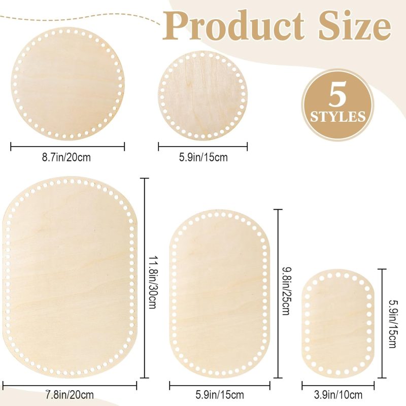 10 Pcs Wooden Basket Bottom for Crochet Oval Circle Moses Basket Base 5 Sizes Art Wood Knitting Base Shapers for DIY Knitting Art Craft Weaving Making Supplies(Classic Size,Oval, Round) - Image 2