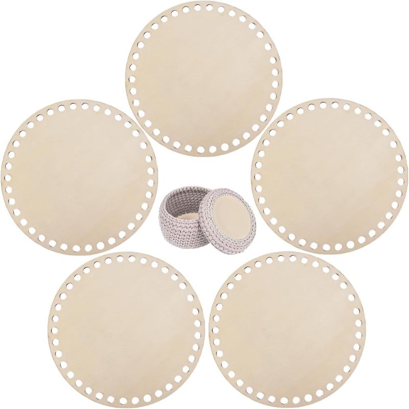 5 Pcs Natural Wooden Basket Circle Bottom, Blank Crochet Knitting Basket Shaper, Wood Base for DIY Basket Craft Weaving Making Supplies