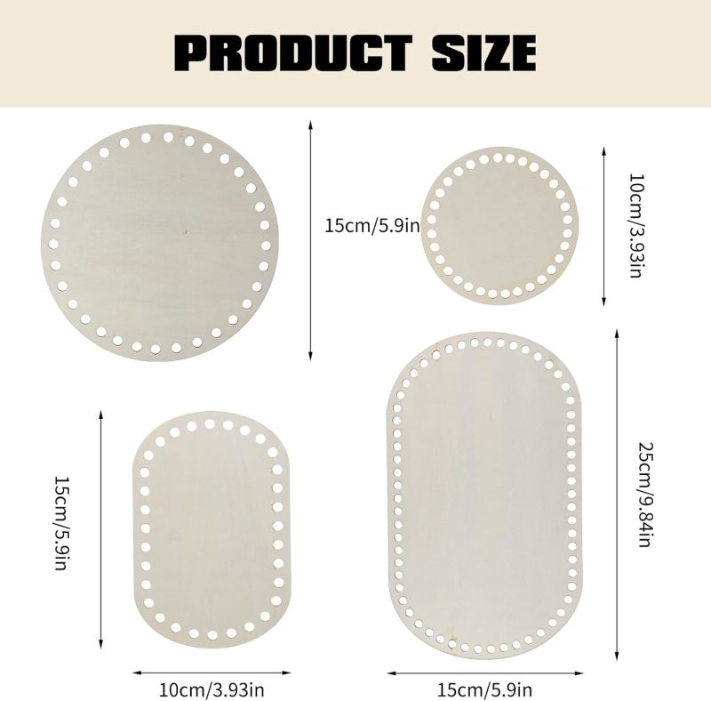 Crochet Basket Base 4 Pcs Basket Bottoms for Crochet Base Suitable Ffor DIY Weaving with Coarse Yarn, Weaving Supplies Home Decoration, Wallet Making (Round * 2, Oval * 2) - Image 2