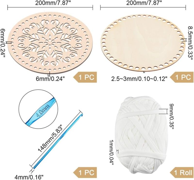 Crochet Basket Kit - 2 Styles, Natural Wooden Base, 40 Yards Yarn, 1pc 4mm Hook for DIY Basket Weaving - Image 2
