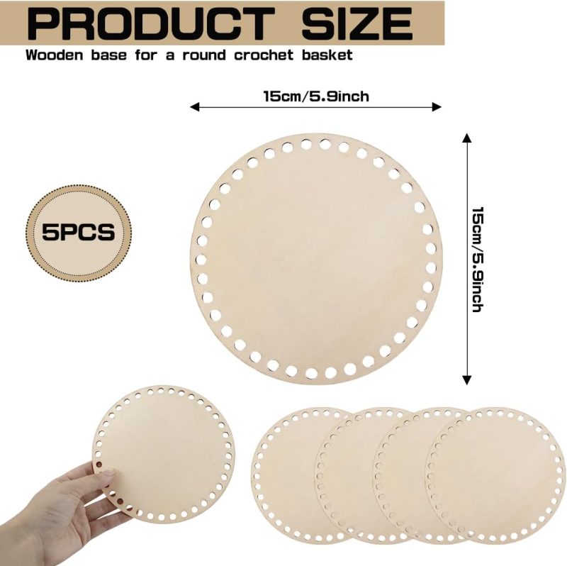 5 Pcs Natural Wooden Basket Circle Bottom, Blank Crochet Knitting Basket Shaper, Wood Base for DIY Basket Craft Weaving Making Supplies - Image 2