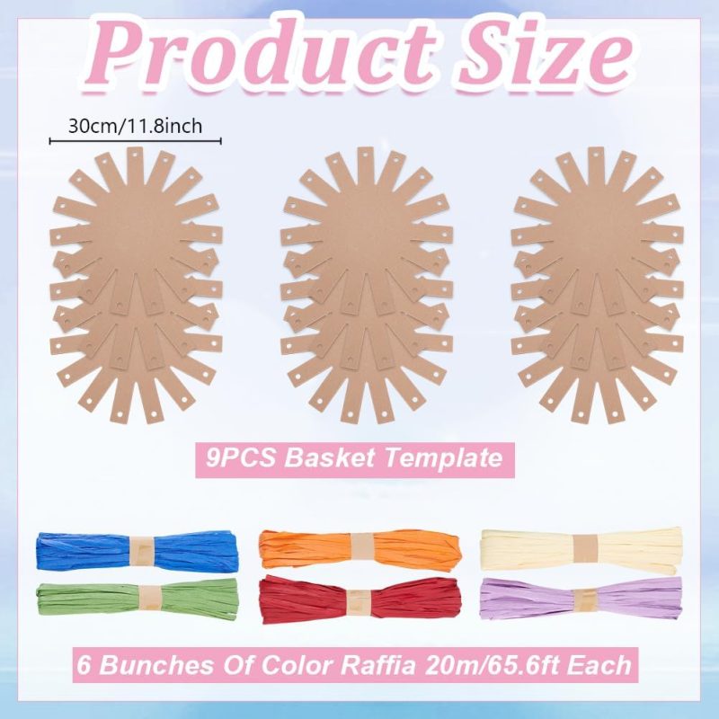 9 Set Basket Making Kit Creative Raffia Basket with Instruction Easter Basket Making Kit Basket Weaving Supplies for Adults Creative Woven Bowl Kits for Easter Activities 12 * 12'' Template - Image 2