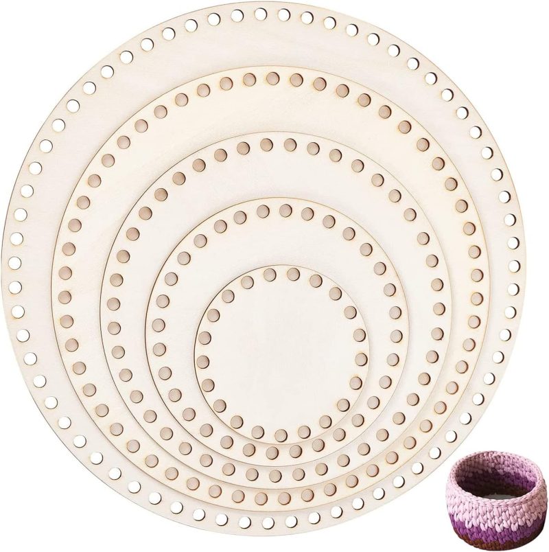 5 Sizes Natural Wooden Basket Bottom, Round Circle Blank Crochet Basket Wood Base Cut for DIY Basket Weaving Crochet Supplies,  3.9/5.9/7.9/9.9/11.9 inch