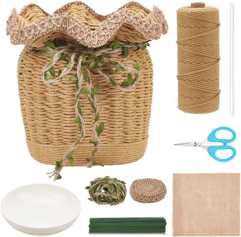 DIY Decorative Flowers Basket Weaving Kit, Cotton Cord Flowers Bouquet Basket  Kit for Beginners with Video Tutorials, Basket Weaving Craft for Easter Decor