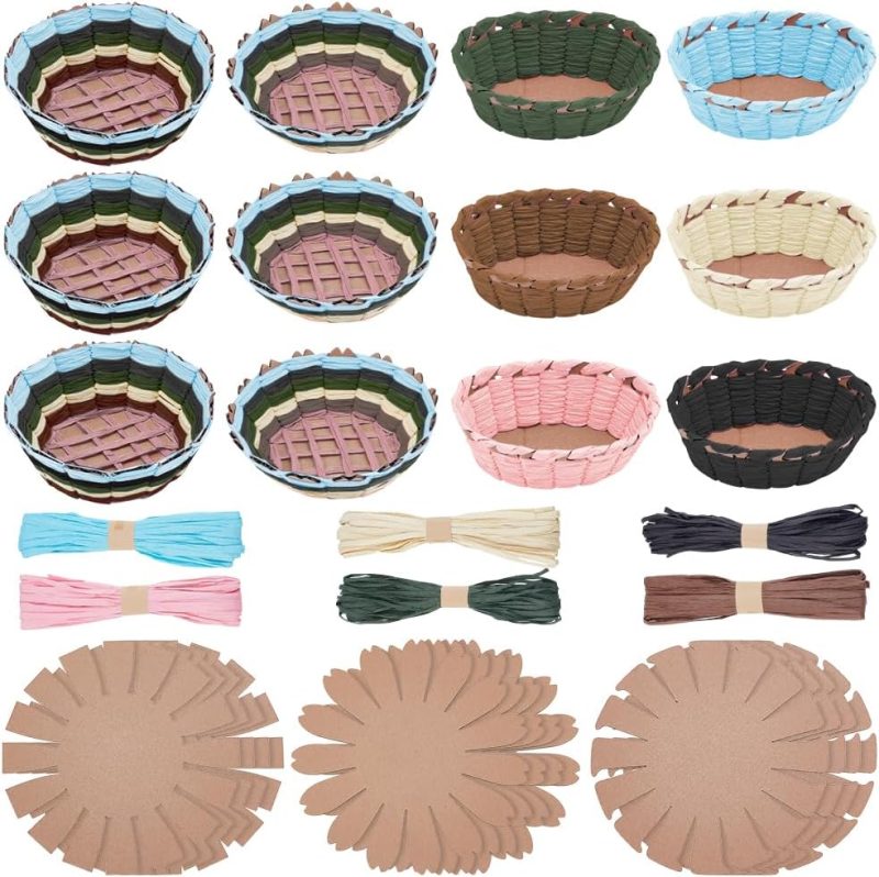 12 Set Basket Weaving Kit 6 Colors Basket Making Kit for Beginners Creative Woven Bowl Raffia Basket Arts and Crafts Projects with Video Tutorial Easter Basket Activities for Easter Eggs