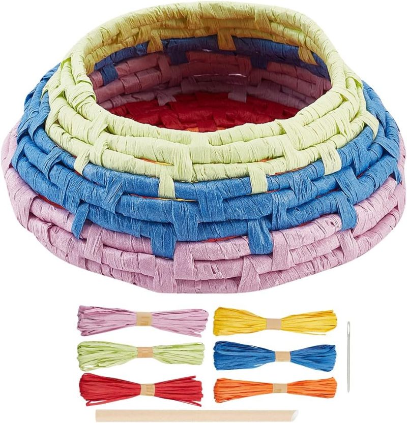 Raffia Basket Weaving Kit Introductory Weaving Kit for Beginners, Creative Raffia Basket Bowl Suitable for for Kids Arts and Crafts Projects and Easter Basket Activities