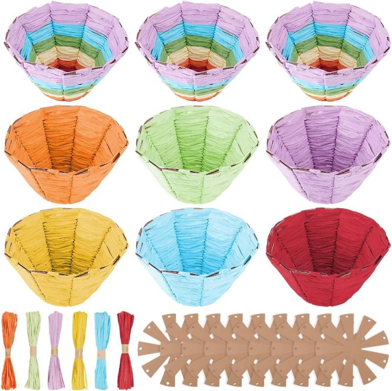 9 Set Woven Basket Kit Woven Easter Basket Kit DIY Woven Basket Set Wicker Basket Kit for Beginners Basket Making Kit with Basket Weaving Supplies Basket Weaving Kits