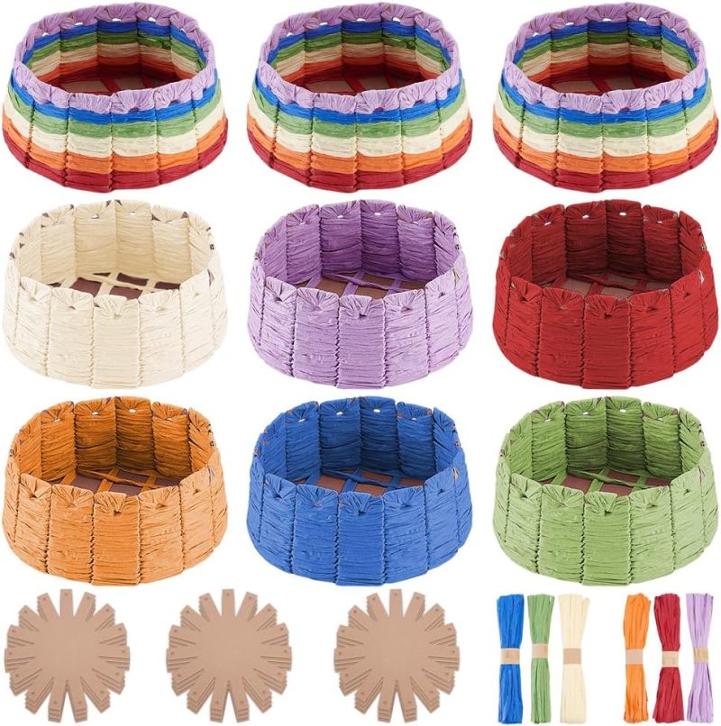 9 Set Basket Making Kit Creative Raffia Basket with Instruction Easter Basket Making Kit Basket Weaving Supplies for Adults Creative Woven Bowl Kits for Easter Activities 12 * 12'' Template