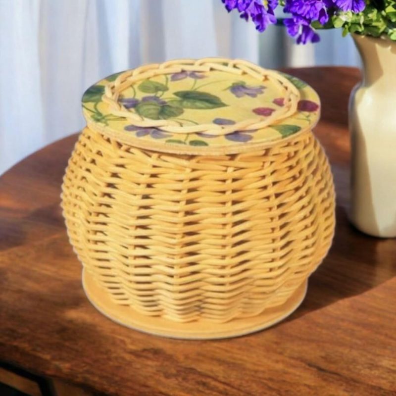 DIY Basket Weaving Kit with Lid – Handmade Storage Basket Craft Set with Natural Rattan and Wooden Base – Lidded Woven Organizer Kit for Adults and Kids - Image 2