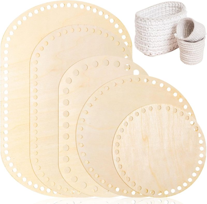 10 Pcs Wooden Basket Bottom for Crochet Oval Circle Moses Basket Base 5 Sizes Art Wood Knitting Base Shapers for DIY Knitting Art Craft Weaving Making Supplies(Classic Size,Oval, Round)