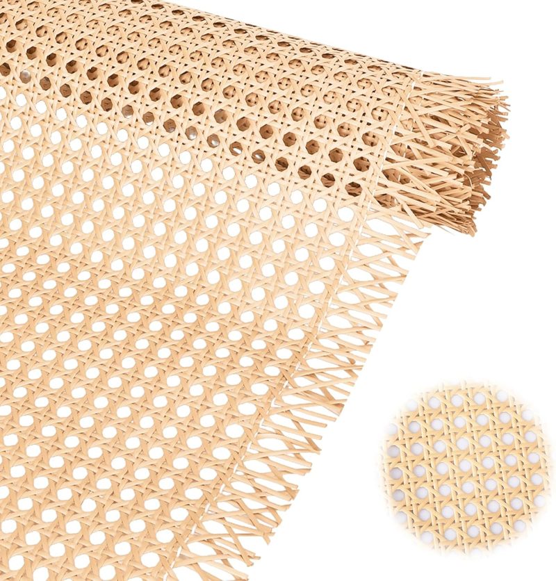 13.77Inch × 3.2Feet Rattan Cane Webbing Roll, Rattan Furniture Caning Material Chair Webbing Basket Weaving Supplies for Caning Projects, Woven Open Mesh Cane for DIY Furniture Decoration Wood Color