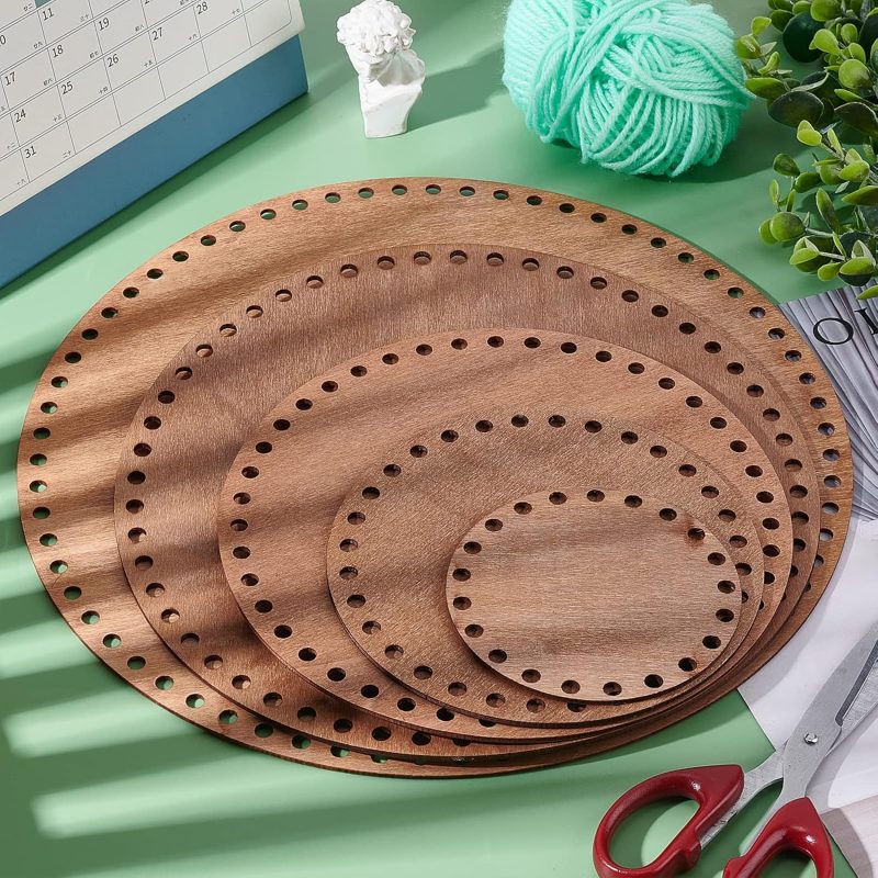 5 Sizes Natural Wooden Basket Bottom Round Circle Wood Base Shaper Brown Blank Crochet Bag Bottom for Basket Weaving Crochet Supplies DIY Bags Purse Making, 3.9/5.9/7.8/9.8/11.8" - Image 2