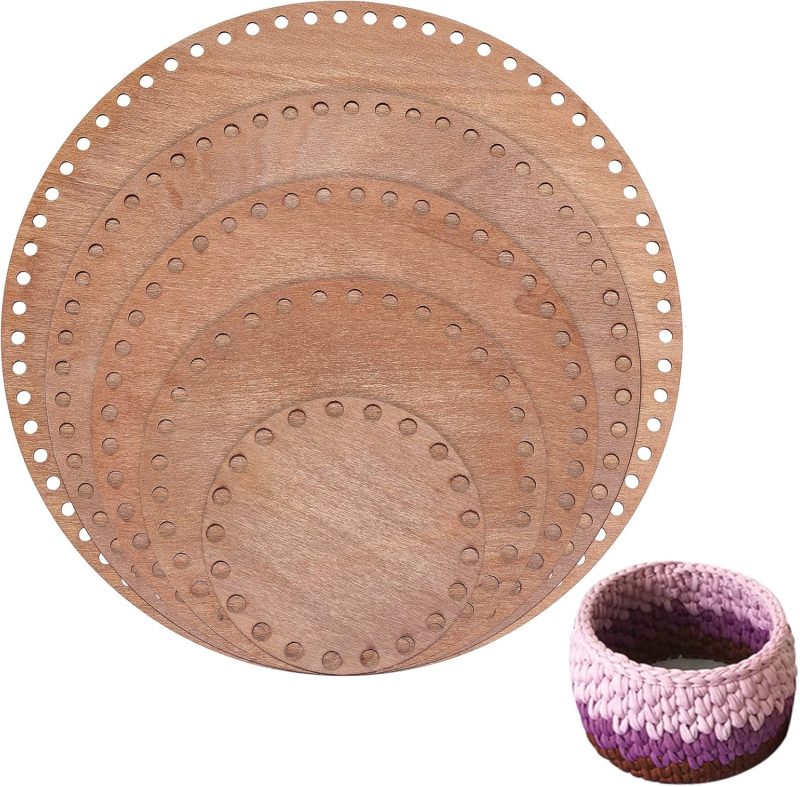 5 Sizes Natural Wooden Basket Bottom Round Circle Wood Base Shaper Brown Blank Crochet Bag Bottom for Basket Weaving Crochet Supplies DIY Bags Purse Making, 3.9/5.9/7.8/9.8/11.8"