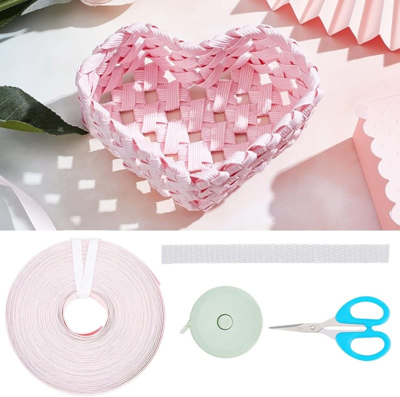 Set of 3 Love Pattern Weaving Basket Making Kit Personalized Pink Paper Rattan Basket Making Kit for Arts and Crafts Projects
