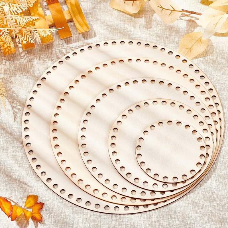 5 Sizes Natural Wooden Basket Bottom, Round Circle Blank Crochet Basket Wood Base Cut for DIY Basket Weaving Crochet Supplies,  3.9/5.9/7.9/9.9/11.9 inch - Image 2