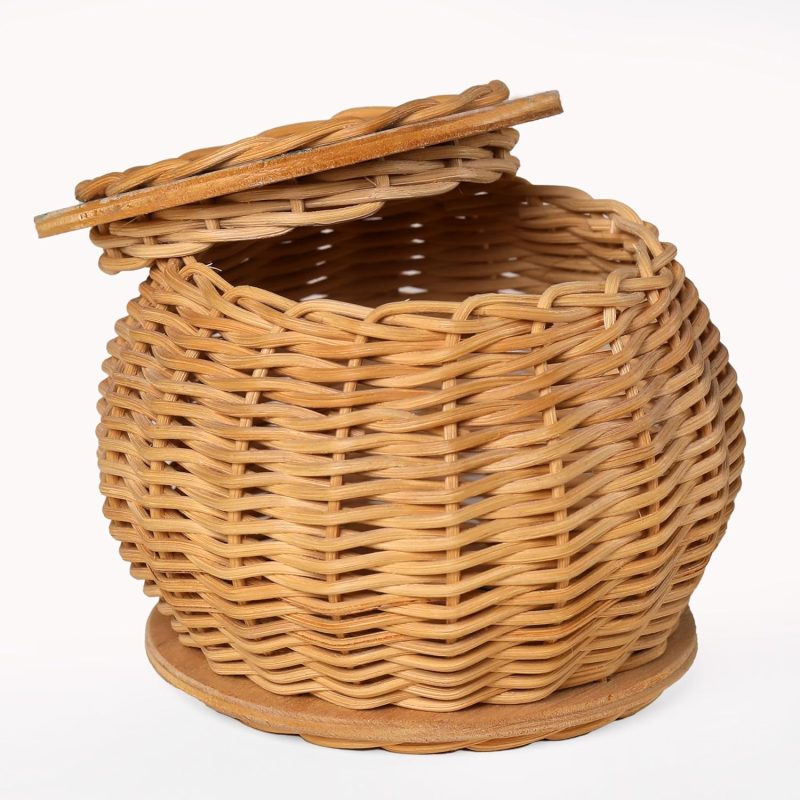 DIY Basket Weaving Kit with Lid – Handmade Storage Basket Craft Set with Natural Rattan and Wooden Base – Lidded Woven Organizer Kit for Adults and Kids