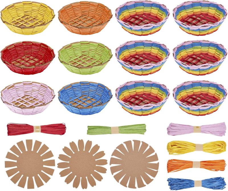 12 Set Basket Weaving Kit Introductory Sewing for Beginners Creative Woven Bowl Suitable for Kids Arts and Crafts Projects with Video Tutorial Easter Basket Activities for Easter Eggs