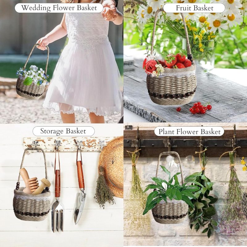 99 Pcs Basket Weaving DIY Kits for Beginners, Jute Rope Woven Lace Storage Flower Basket with Handles for Easter Picnic Home Wedding Decorations Crafts Projects Gifts - Image 2